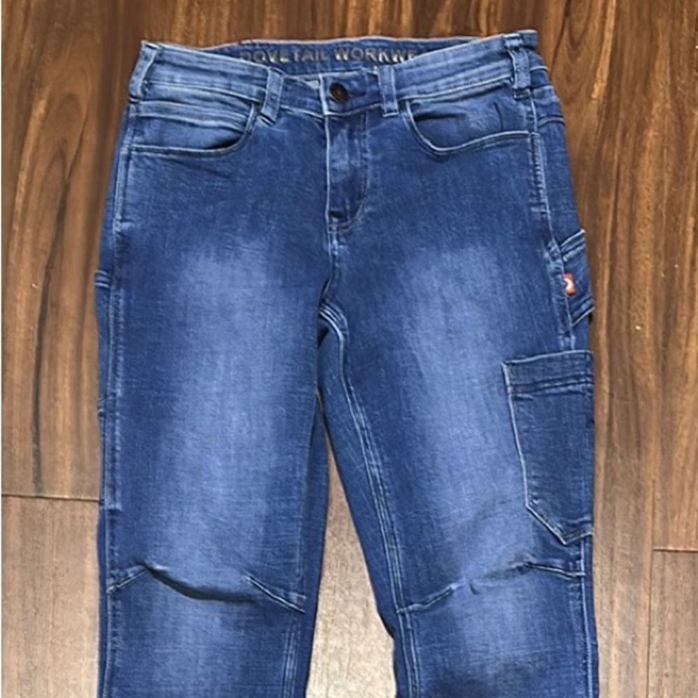 Blue Flare Wide Leg Jeans with Classic Denim Style and Subtle Fading Size 6 L 34